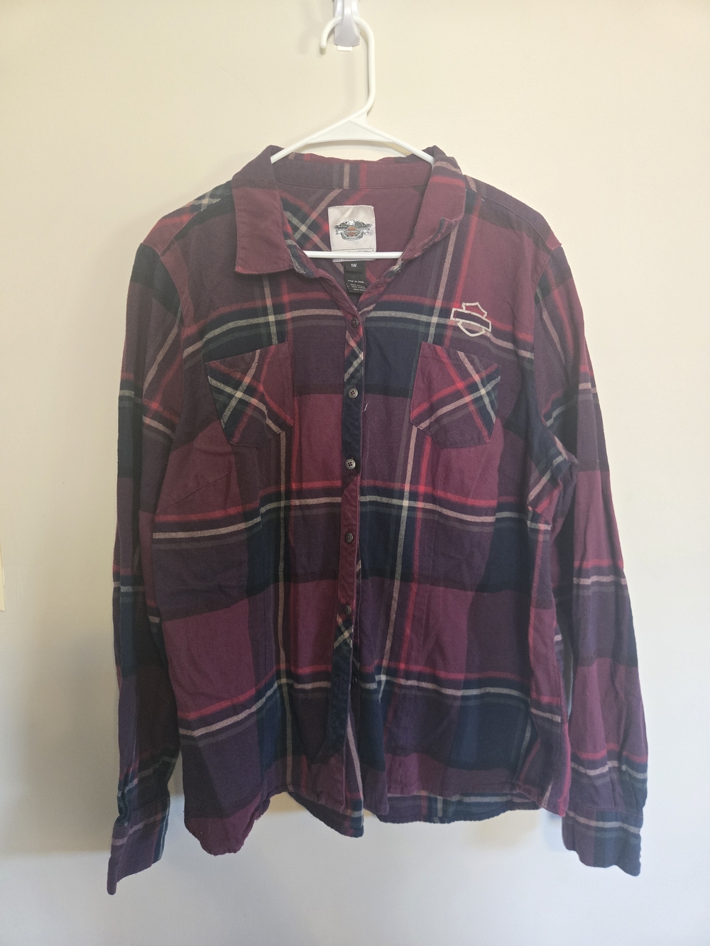 Womens Harley-Davidson Maroon & Navy Plaid Flannel Button Down Shirt Size 1xl